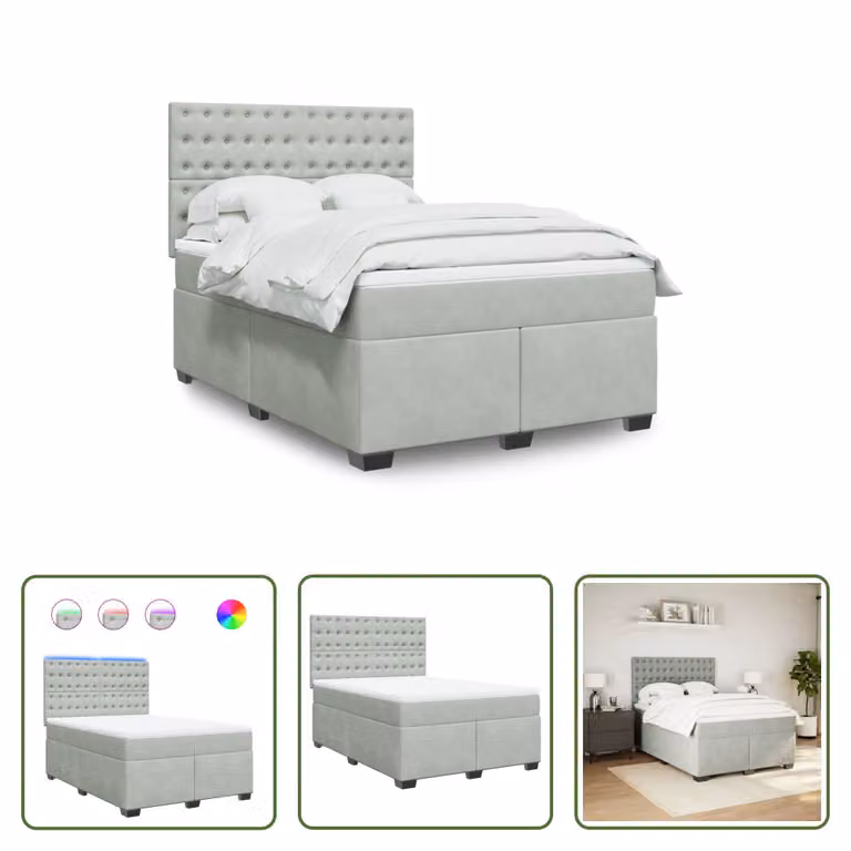 The Living Store Letto a molle con materasso grigio chiaro 140x190 cm in velluto