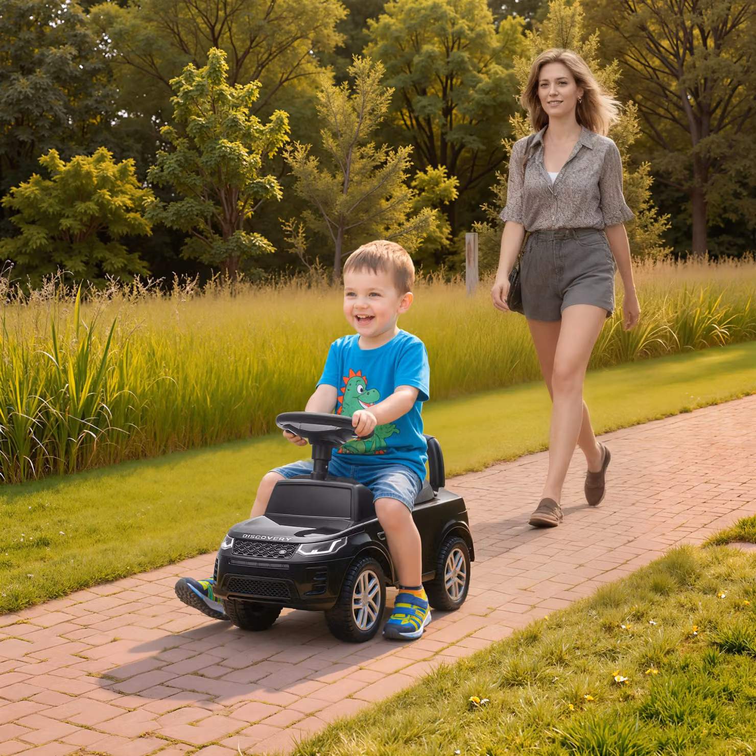 Macchina cavalcabile Land Rover AIYAPLAY per bambini con suoni e clacson, nero – 2