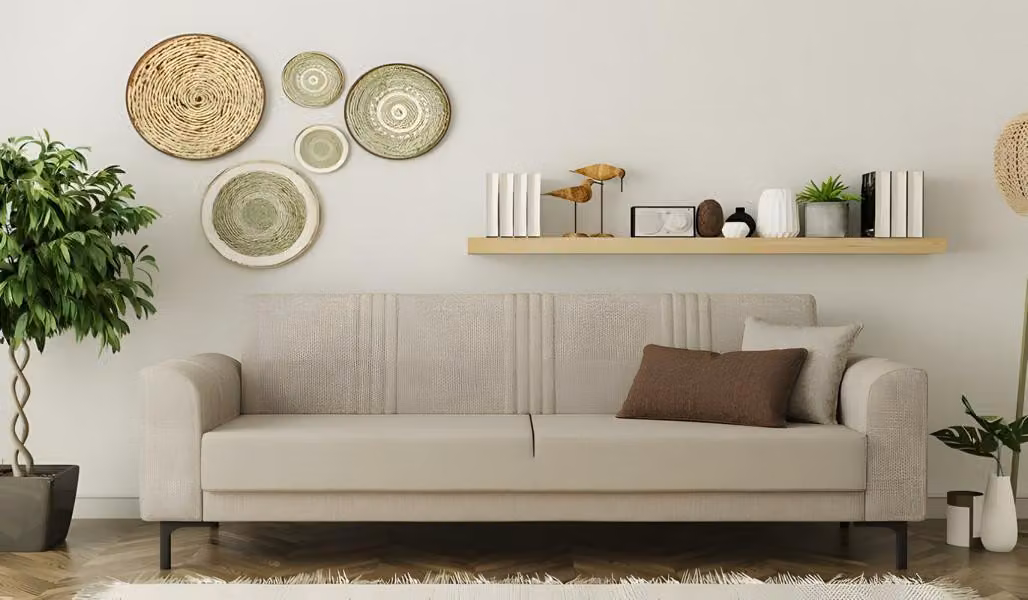 Dreisitzer Sofa 3 Sitzer Polstersofa Stoffsofa Couch Beige Wohnzimmer