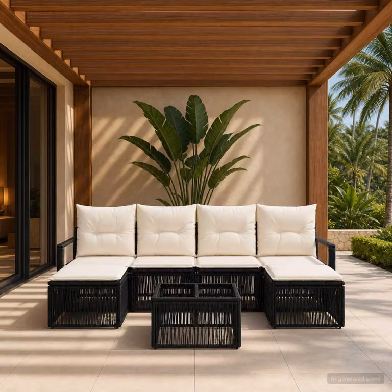 Maison Exclusive - Set da giardino composto da 7 pezzi, divano e poltrone, in rattan sintetico nero