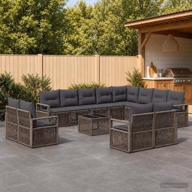 Set Divano da Giardino a Forma a U vidaXL Grigio con Tavolino e Cuscini in Polyrattan e Acciaio