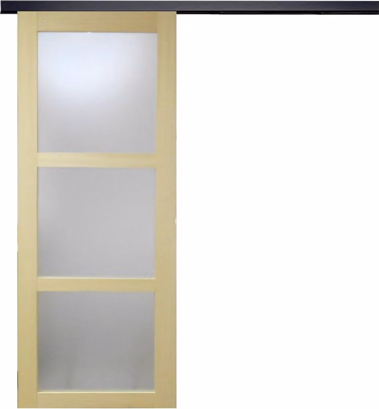 Porta scorrevole in legno Ayous con vetro H204 x L93 cm, binario in alluminio con fascia nera, GD MENUISERIES