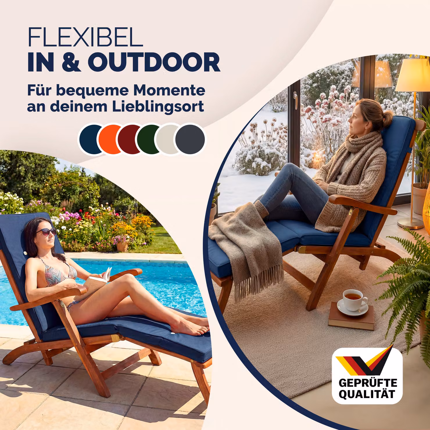 Materassino per sdraio rettangolare in poliestere blu e bianco con tessuto idrorepellente Detex® L: 184,5 cm, P: 43 cm – 4