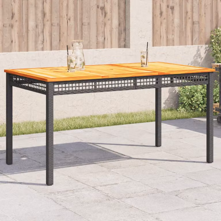 vidaXL Tavolo da Giardino Rettangolare in Polyrattan e Legno di Acacia Nero e Marrone L: 140 cm, P: 80 cm, H: 75 cm