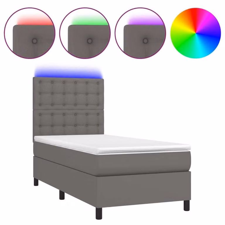 Giroletto Molle con Materasso e LED Grigio 90x190cm Pelle finta