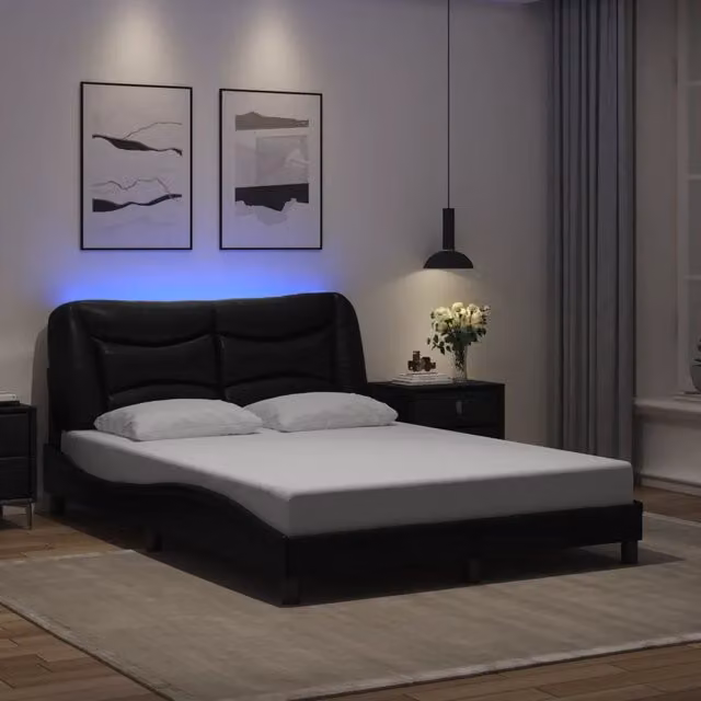 Giroletto con LED senza Materasso-Struttura Letto Hvar Nero 140x190 cm