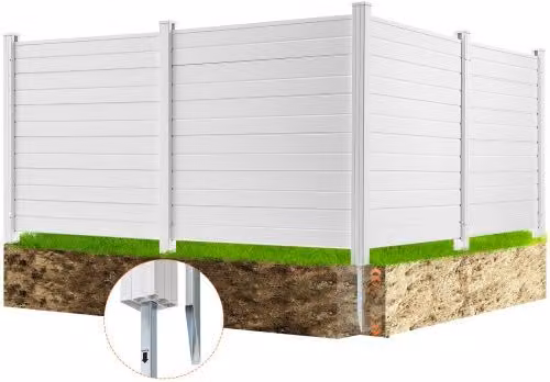 VEVOR Schermo per la Privacy da Esterno Bianco, Recinzione in Acciaio Zincato e PVC per Cortile, Condizionatori o Piscina, 4 Pannelli, L/P/H: 127 x 127 x 127 cm