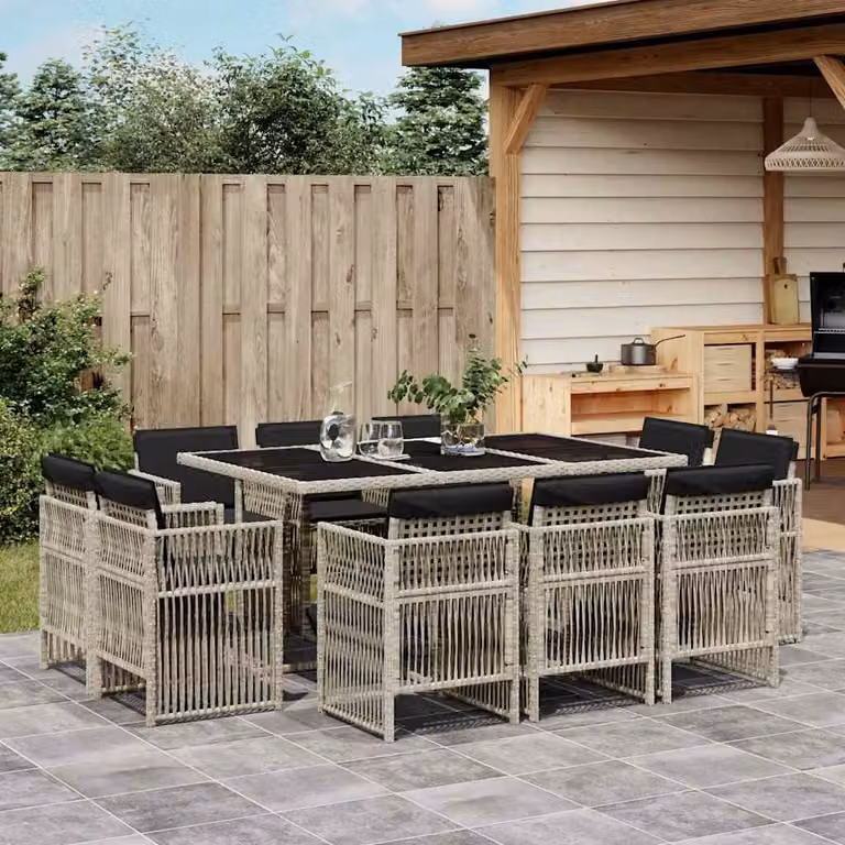 vidaXL Set Pranzo da Giardino 11pz in Polyrattan con Cuscini e Tavolo in Vetro Grigio Antracite