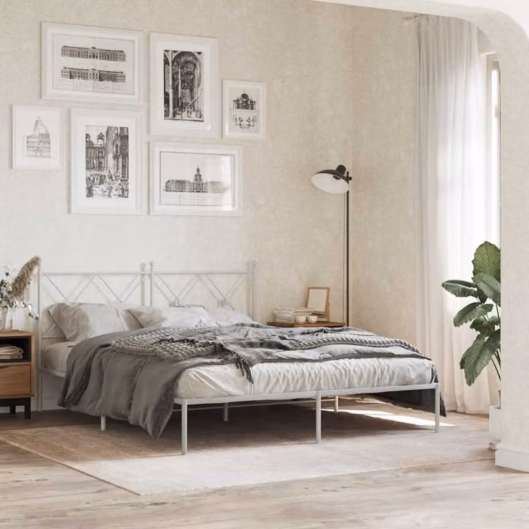 vidaXL Giroletto con Testiera in Metallo Bianco L/P/H: 150 x 200 x 90,5 cm