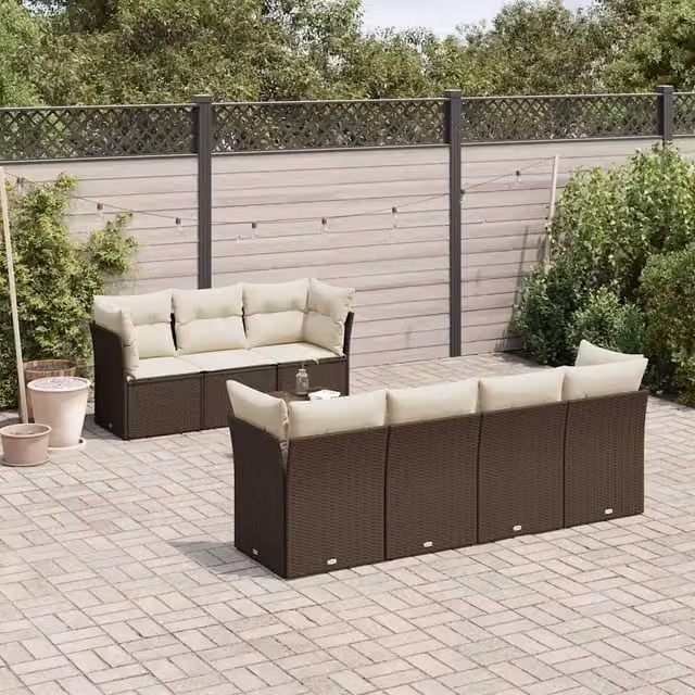 Set Divani da Giardino 8 pz con Cuscini Marrone in Polyrattan 3249122