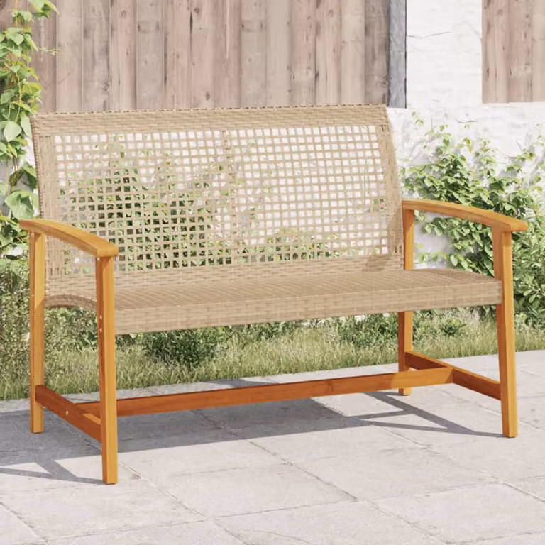 vidaXL Panca da Giardino Moderna in Polyrattan e Legno di Acacia, Beige e Marrone, L: 112 cm