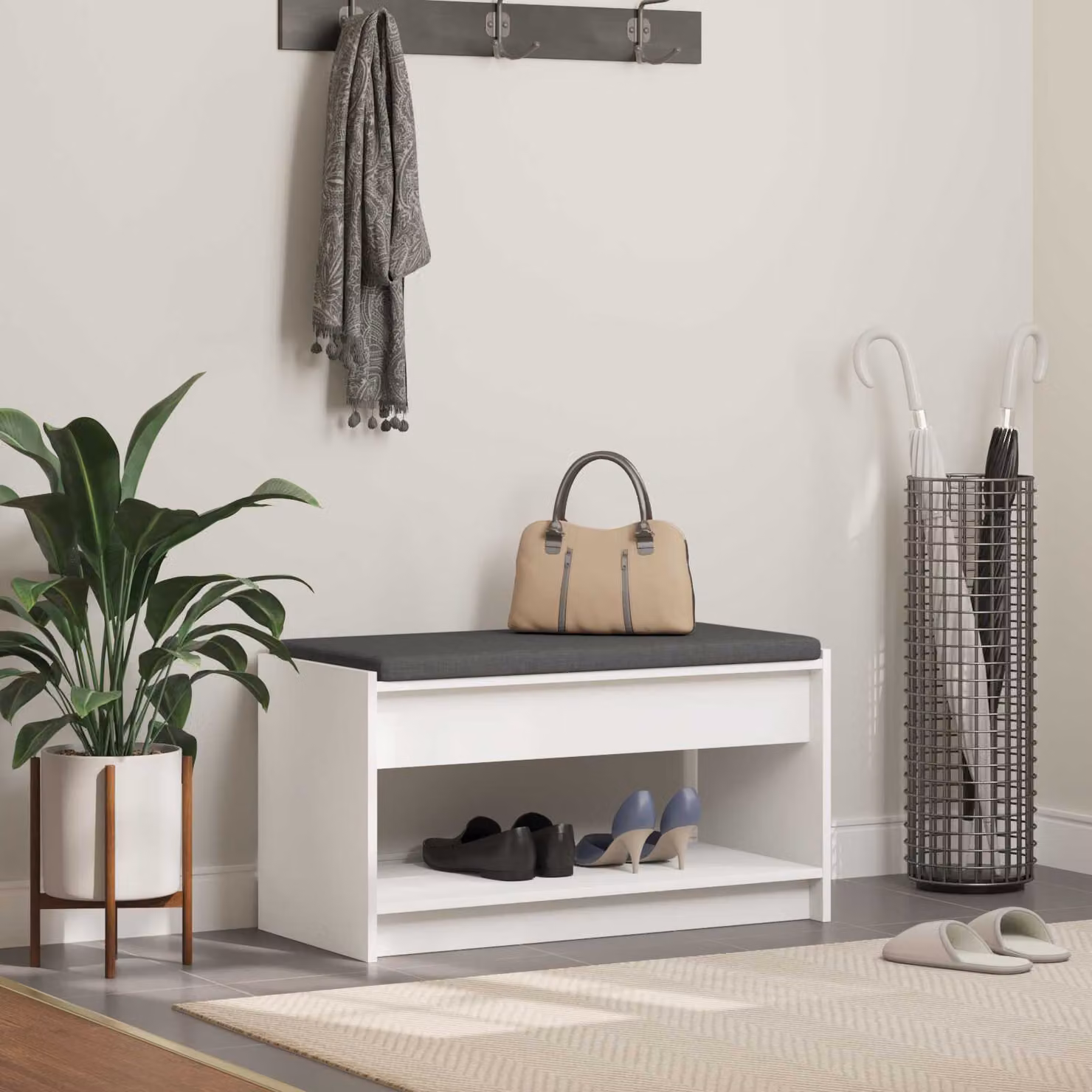 Panca per ingresso con portascarpe vidaXL, moderna, bianca, L 83 x P 38 x H 45 cm