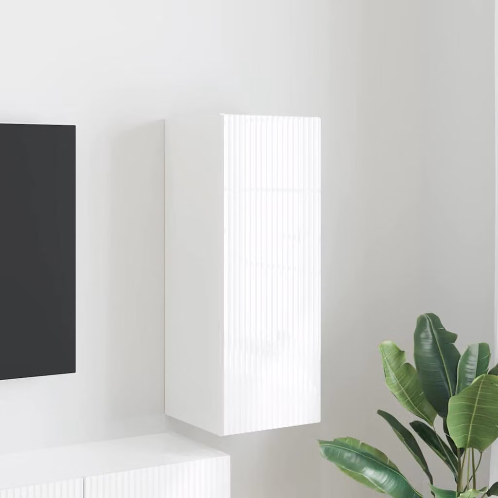 Mobile TV da parete vidaXL moderno in MDF Bianco Lucido L/P/H: 30 x 31 x 80 cm