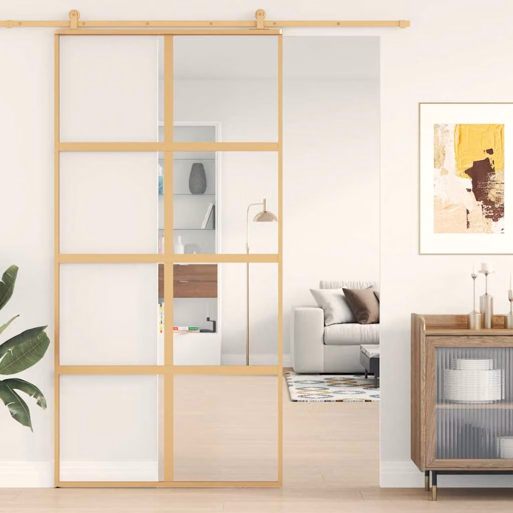 Porta Scorrevole vidaXL in Alluminio e Vetro Trasparente ESG Oro L: 102,5 cm, H: 205 cm