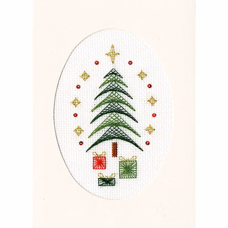 Set di biglietti d'auguri a punto croce Bothy Threads "All wrapped up", 7x11cm, xmas28, schema di conteggio