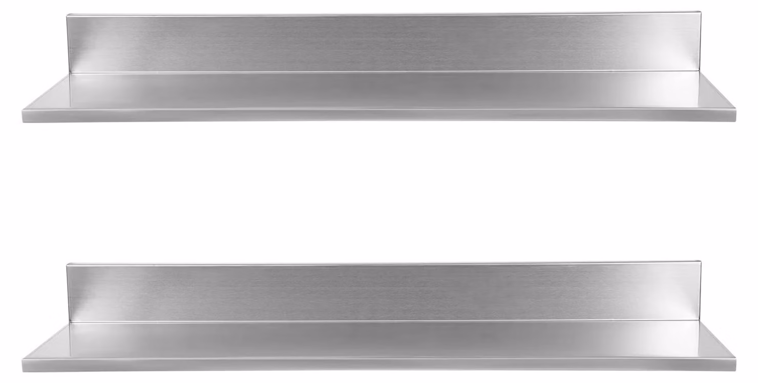 Set da 2 supporti da parete per la cucina - Scaffale angolare da cucina in acciaio inossidabile per pentole, padelle e spezie, lunghezza 76 cm - Capacità di carico 18 kg - Argento