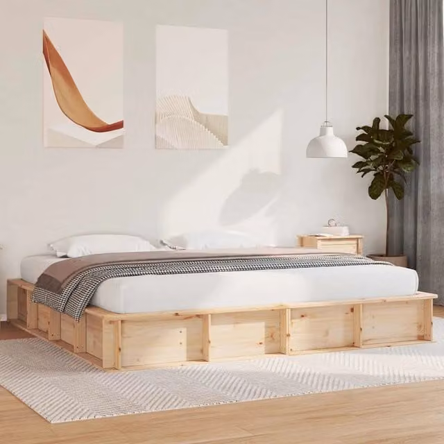 Struttura letto moderno vidaXL in pino massello marrone L/P/H: 200 x 200 x 218 cm