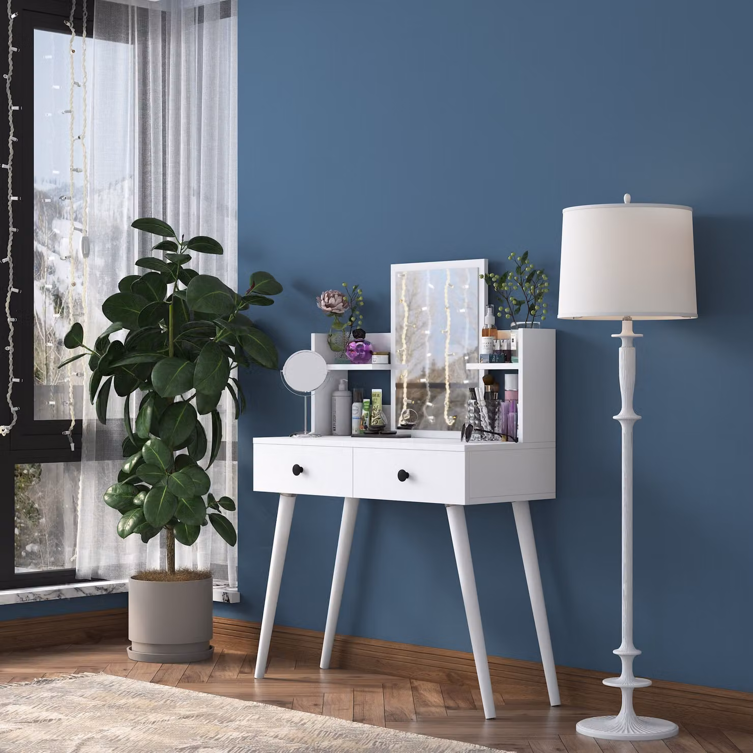 Skye Decor, BJ102 - 2232, Tavolino da toilette, Bianco, truciolato rivestito al 100 % di melamina, grado E1, 97,8 x 40 x 111,8 cm