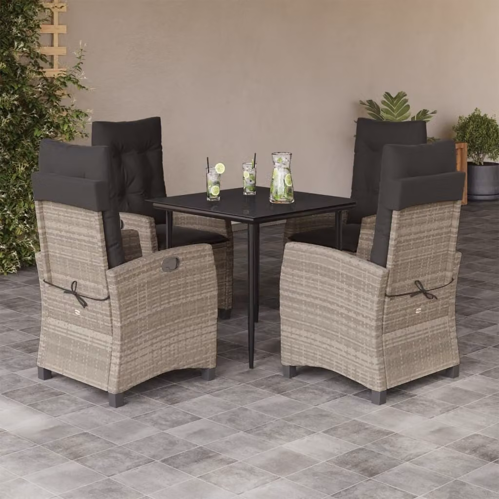 Maison Exclusive - Set Pranzo da Giardino 5pz con Cuscini Grigio Chiaro Polyrattan