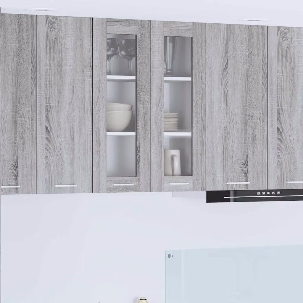 Armadio pensile da cucina moderno vidaXL con ante in vetro, Grigio, L: 60 cm, P: 31 cm, H: 80 cm