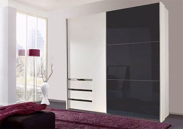 Armadio con ante scorrevoli Level 200cm a 2 ante in vetro grigio bianco