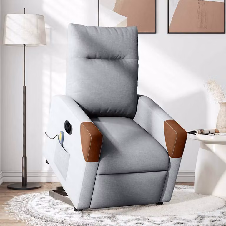 Poltrona Alzapersona Massaggi Elettrica Grigio Chiaro Tessuto