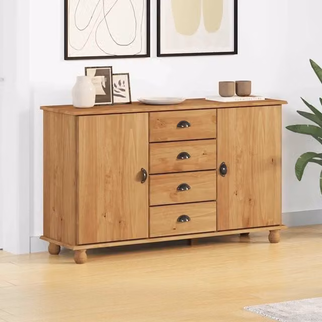 Credenza-Buffet-Armadio da cucina ASKIM 133,5 x 40 x 79 cm Legno di pino massello 686263