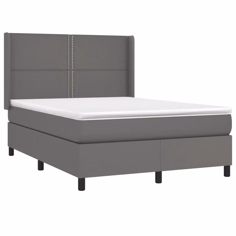 Giroletto a Molle con Materasso Grigio 140x200 cm in Pelle finta