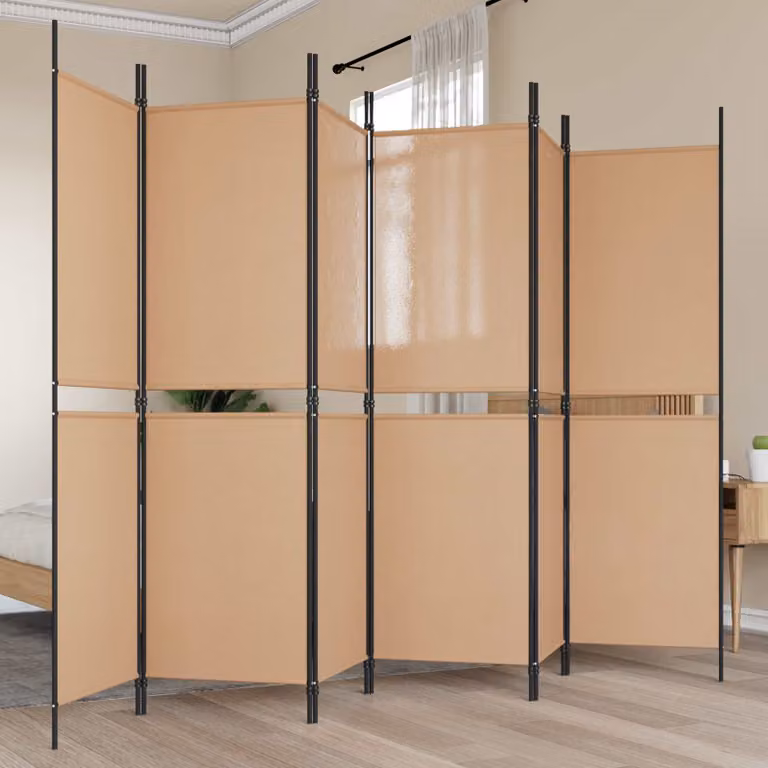 Divisore per stanza vidaXL a 6 pannelli in tessuto e metallo beige L: 300 cm, H: 180 cm