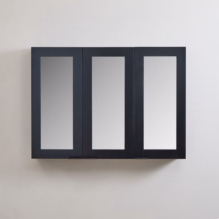 Mobiletto a Specchio da 600mm x 650mm Nero Grigio - Completo di Maniglie con Impugnature a Dito Nere - Cluo