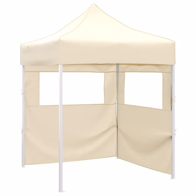 vidaXL Gazebo Professionale Pieghevole con 2 Pareti in Acciaio e PVC, Colore Beige, L/P/H: 200 x 200 x 315 cm
