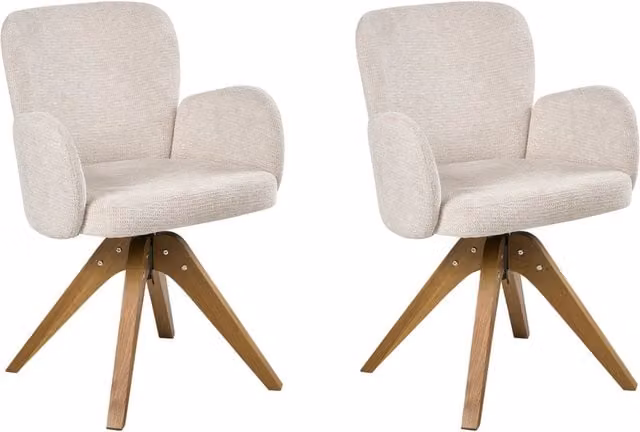 Set di 2 sedie da pranzo girevoli Rivestimento in tessuto beige chiaro Base con gambe in legno girevoli in metallo