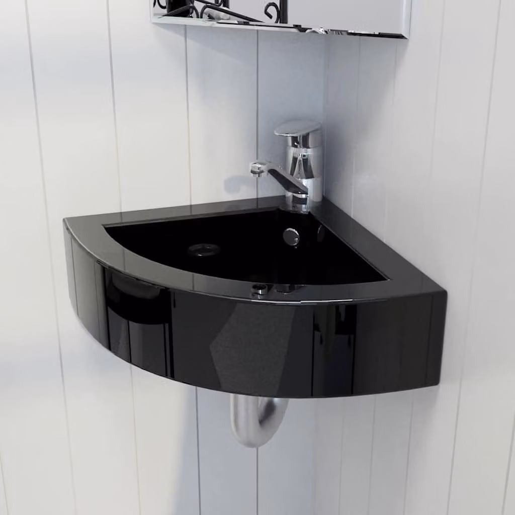 Lavandino da appoggio in ceramica con troppopieno vidaXL Nero L: 45 cm, P: 32 cm, H: 12,5 cm – 1