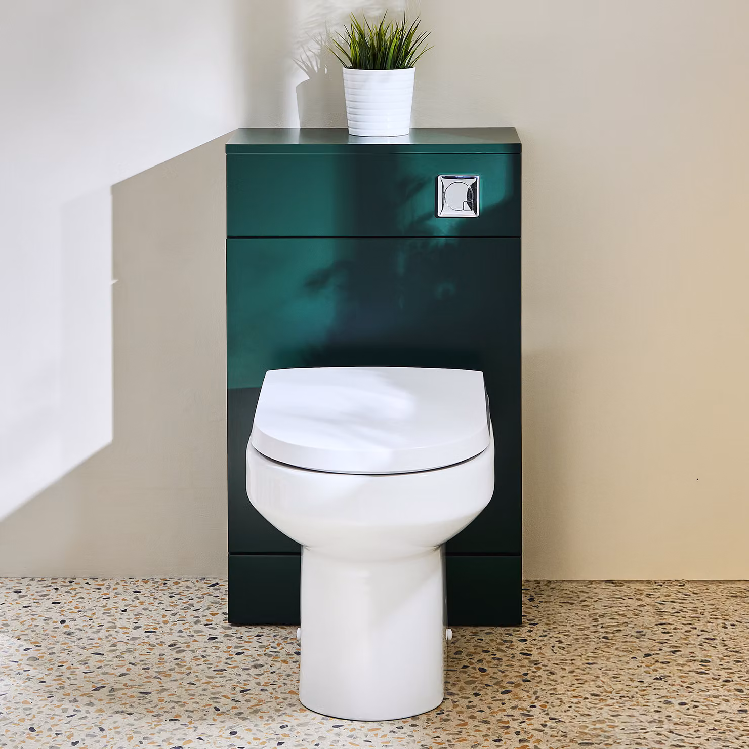 Mobile WC da 500 con Sanitario Covelly - Verde Scuro - Pulsante di Scarico Cromato - Cluo