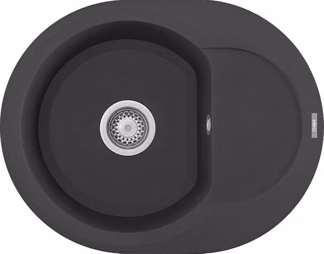 Lavello tondo da incasso Elleci Easy ROUND 600 in Granitek colore Antracite L: 60 cm, P: 47 cm, H: 20 cm – 1