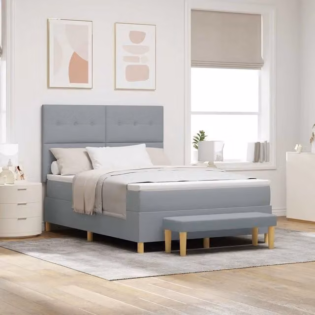 Letto matrimoniale con testiera vidaXL in tessuto grigio L: 140 cm, P: 200 cm, H: 128 cm