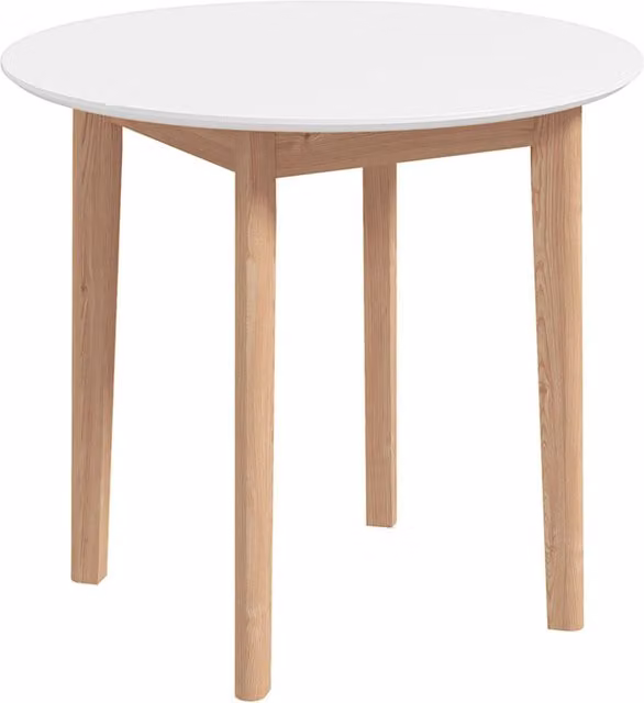 Tavolo da pranzo rotondo in legno massiccio di pino, Ø75 x 76 cm, bianco, stile country per 2 persone