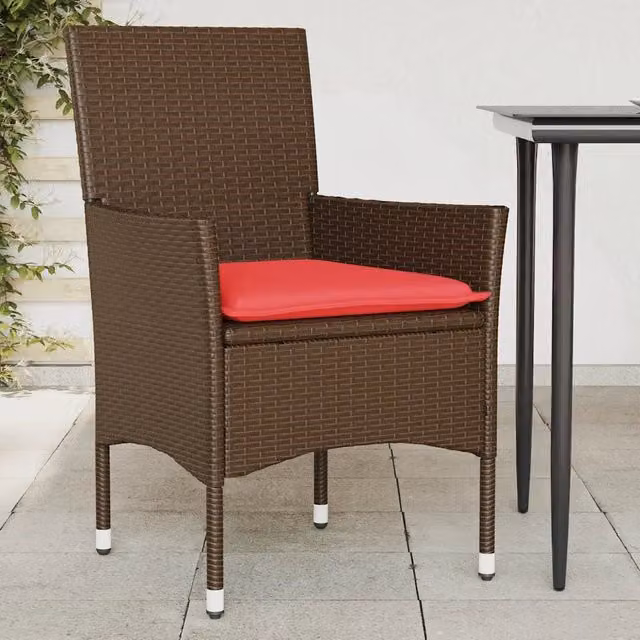 Set di 2 sedie da giardino vidaXL in polyrattan marrone con cuscini e braccioli – 1
