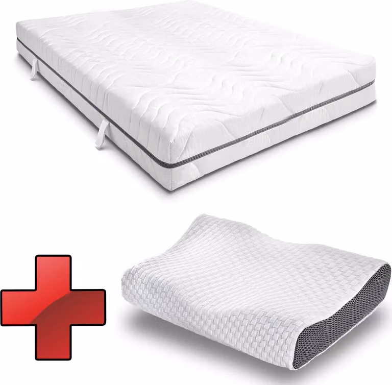 materasso viscoelastico a 7 zone Sleezzz Smart 140 x 200 cm, altezza 18 cm, livello di rigidità H3 con schiuma a memoria d'aria + cuscino Sleezzz® Premium in gel