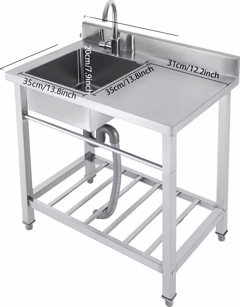 Lavello da cucina, in acciaio inox, freestanding, lavello a sinistra