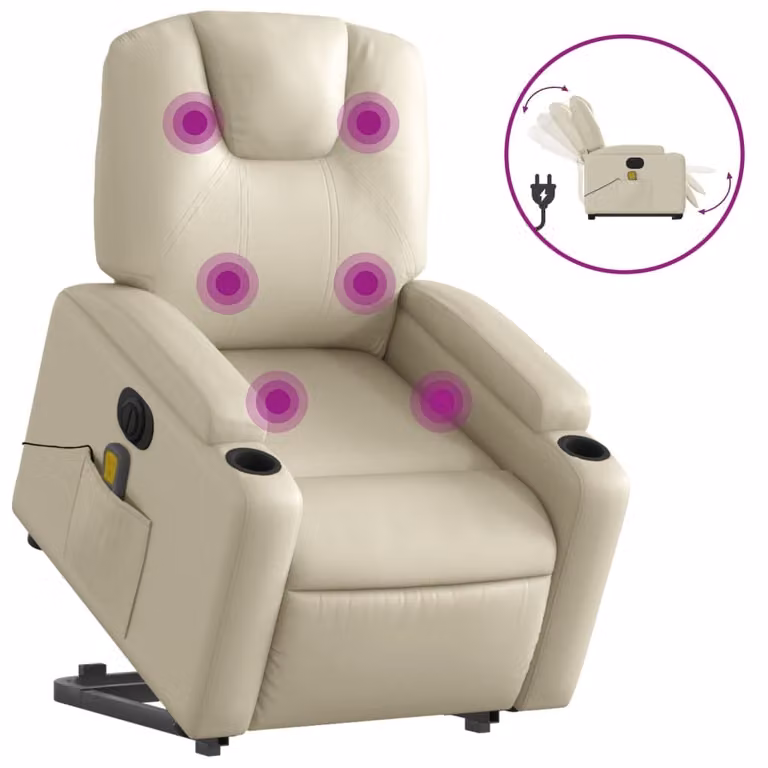 Poltrona Alzapersona Elettrica Reclinabile Crema in Pelle finta