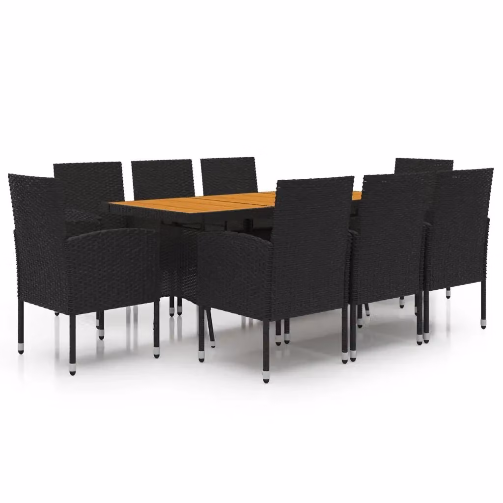 Set da pranzo per esterni vidaXL in 9 pezzi in polyrattan nero con tavolo in legno di acacia – 2