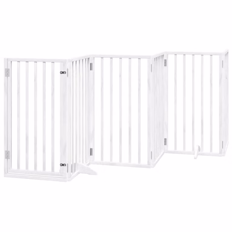 Cancelletto per cani con porta pieghevole 6 pannelli bianco 300 cm in legno di pioppo