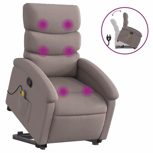 Poltrona Alzapersona Massaggiante | Sedia Relax Reclinabile Tortora Tessuto