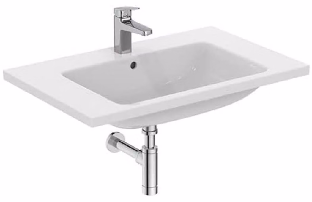 Piano lavabo da 81 cm, in Vetroceramica, bianco, con foro centrale aperto e sistema di troppo pieno