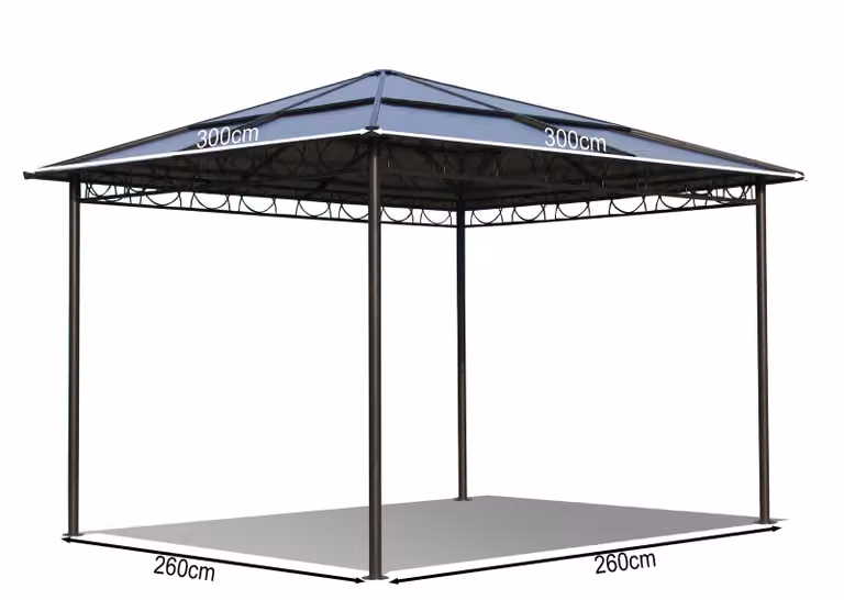 Gazebo da giardino in metallo con tetto rigido 3x3 m, pannelli a doppia parete in policarbonato, tettoia per feste, pergola