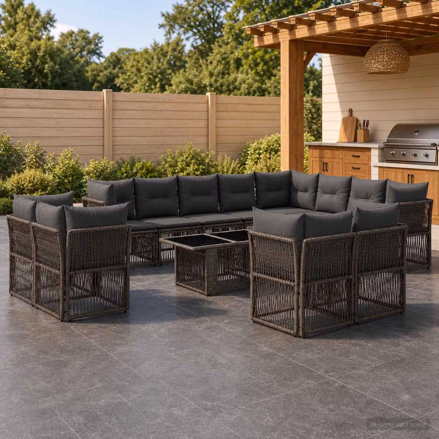 Maison Exclusive - Set da giardino composto da 13 pezzi, divano, colore grigio, realizzato in rattan sintetico