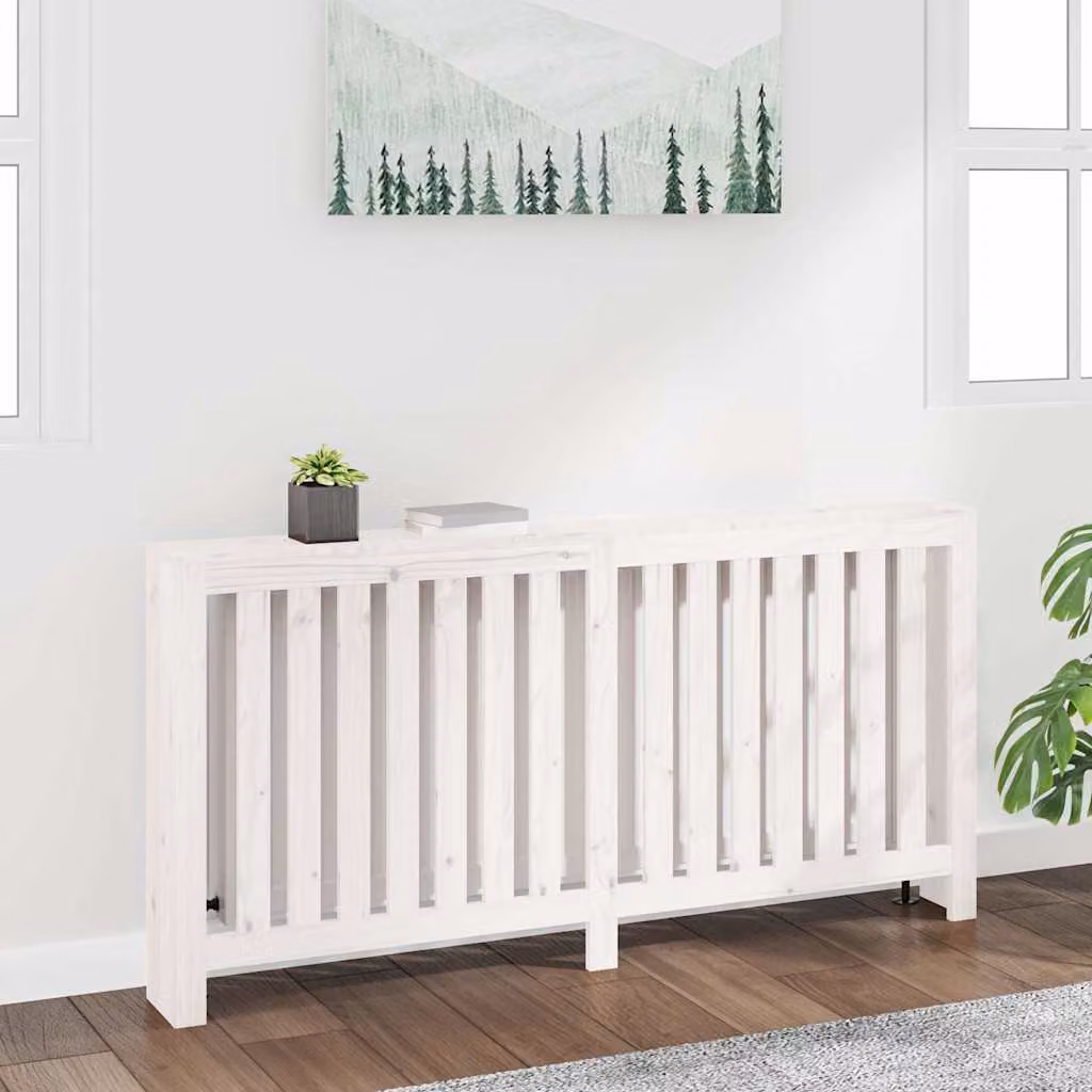 Copertura Termosifone vidaXL in Legno Massello di Pino, Bianca, L: 169 cm, P: 19 cm, H: 84 cm
