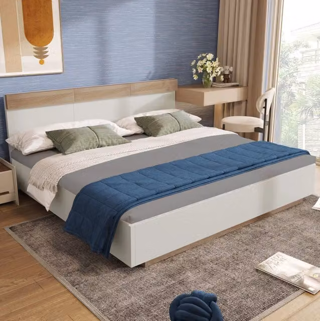 Letto matrimoniale in legno Sonoma Eiche/bianco 180x200 cm con testata e doghe - Senza materasso