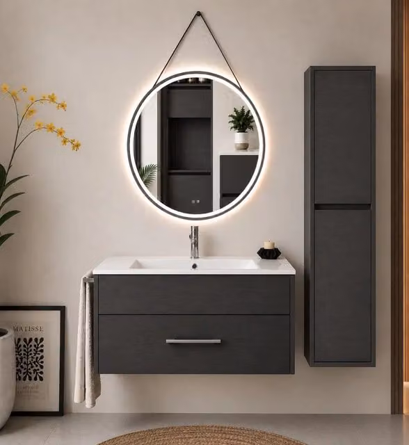 Mobile bagno con lavabo ORIGENBATH FLORENCIA senza specchio 90x40 cm grafite con colonna